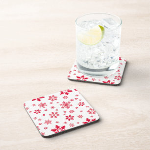Snowflake Pattern, Red Snowflakes, Snow, White Coaster