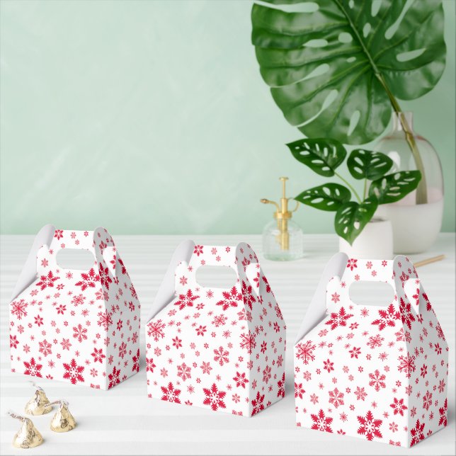 Snowflake Pattern, Red Snowflakes, Snow, White Favour Box (Multiple)