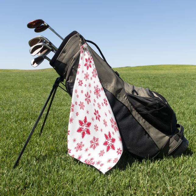 Snowflake Pattern, Red Snowflakes, Snow, White Golf Towel (Green)