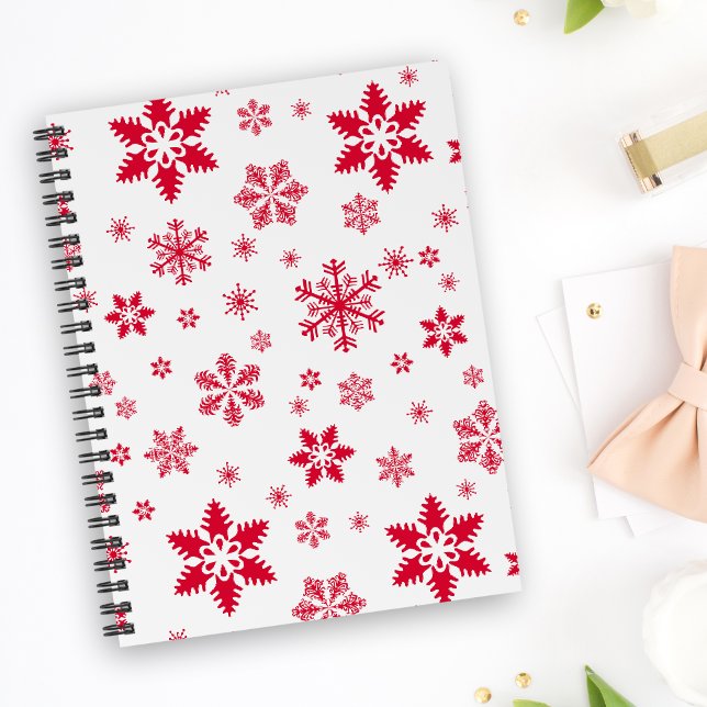 Snowflake Pattern, Red Snowflakes, Snow, White Notebook (Creator Uploaded)