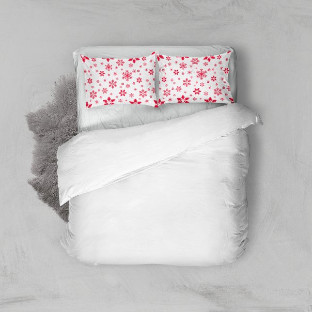 Snowflake Pattern, Red Snowflakes, Snow, White Pillowcase (Creator Uploaded)