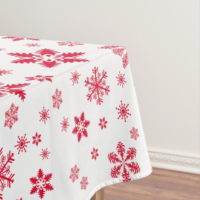 Snowflake Pattern, Red Snowflakes, Snow, White Tablecloth (In Situ)