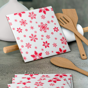Snowflake Pattern, Red Snowflakes, Snow, White Tile