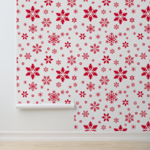 Snowflake Pattern, Red Snowflakes, Snow, White Wallpaper