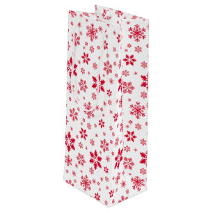 Snowflake Pattern, Red Snowflakes, Snow, White Wine Gift Bag