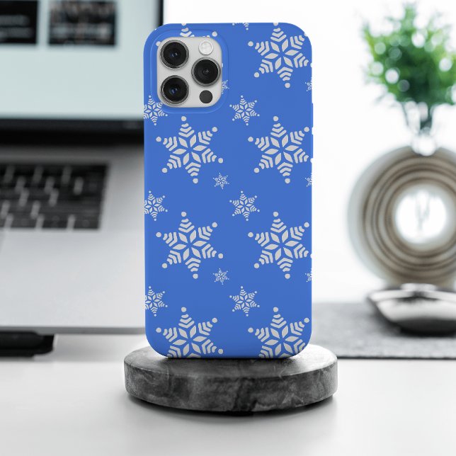 Snowflake Pattern, White Snowflakes, Snow, Blue Case-Mate iPhone Case (Creator Uploaded)