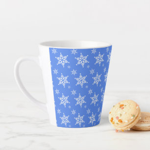 Snowflake Pattern, White Snowflakes, Snow, Blue Latte Mug