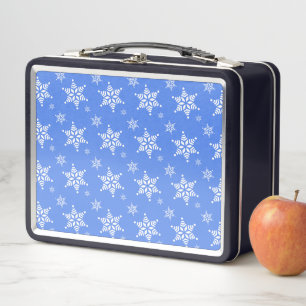 Snowflake Pattern, White Snowflakes, Snow, Blue Metal Lunch Box