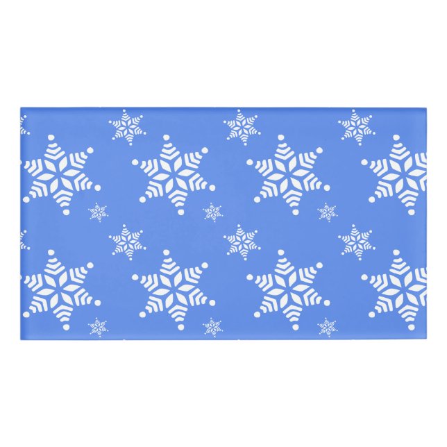 Snowflake Pattern, White Snowflakes, Snow, Blue Name Tag (Front)