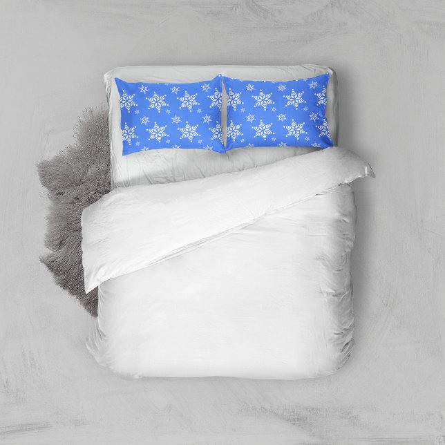 Snowflake Pattern, White Snowflakes, Snow, Blue Pillowcase (Creator Uploaded)