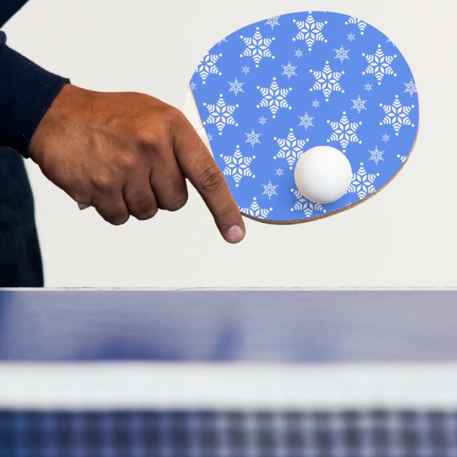 Snowflake Pattern, White Snowflakes, Snow, Blue Ping Pong Paddle (Insitu)