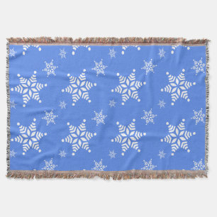 Snowflake Pattern, White Snowflakes, Snow, Blue Throw Blanket