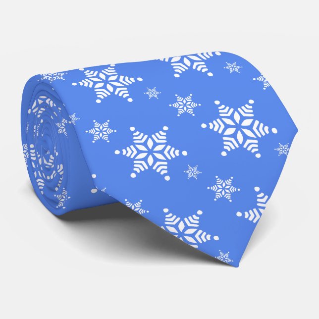 Snowflake Pattern, White Snowflakes, Snow, Blue Tie (Rolled)