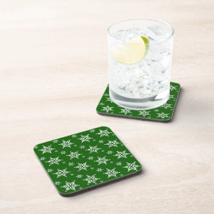 Snowflake Pattern, White Snowflakes, Snow, Green Coaster