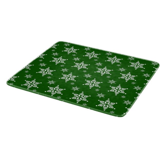 Snowflake Pattern, White Snowflakes, Snow, Green Cutting Board (Corner)