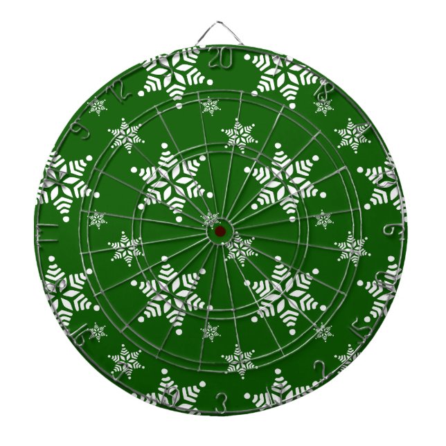Snowflake Pattern, White Snowflakes, Snow, Green Dartboard (Front)