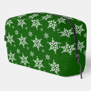 Snowflake Pattern, White Snowflakes, Snow, Green Dopp Kit