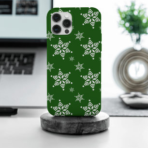 Snowflake Pattern, White Snowflakes, Snow, Green iPhone 15 Pro Max Case