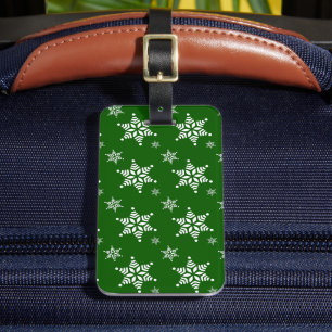 Snowflake Pattern, White Snowflakes, Snow, Green Luggage Tag