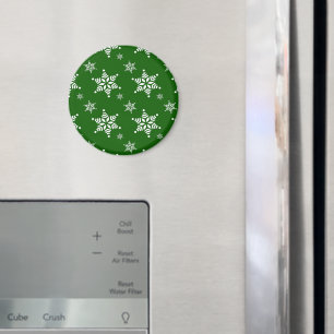 Snowflake Pattern, White Snowflakes, Snow, Green Magnet