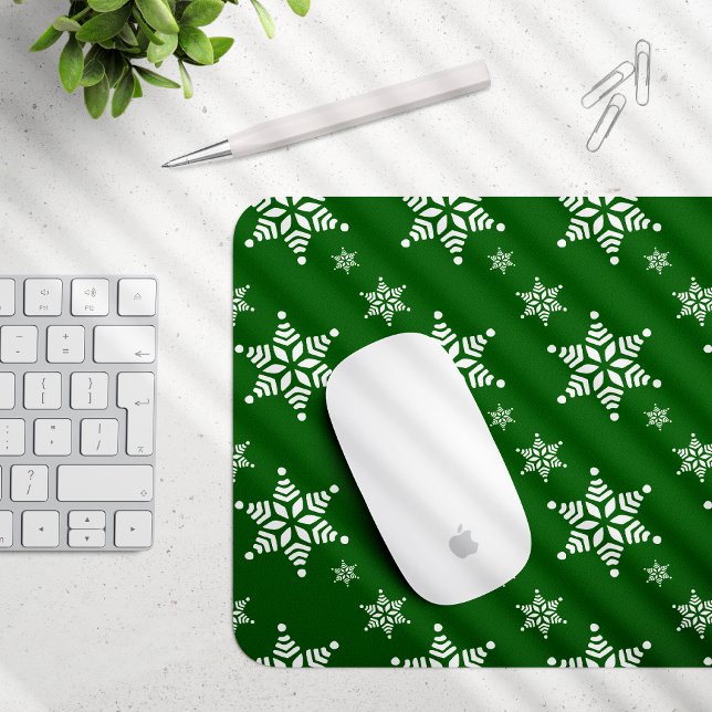 Snowflake Pattern, White Snowflakes, Snow, Green Mouse Mat (Creator Uploaded)