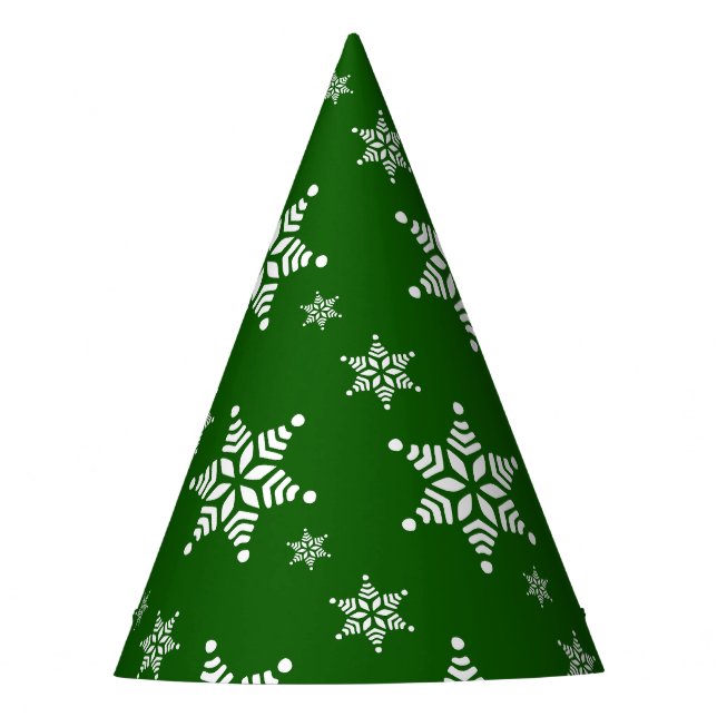 Snowflake Pattern, White Snowflakes, Snow, Green Party Hat (Front)