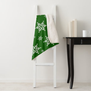 Snowflake Pattern, White Snowflakes, Snow, Green Sherpa Blanket