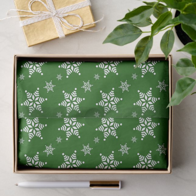 Snowflake Pattern, White Snowflakes, Snow, Green Tissue Paper (Gift)