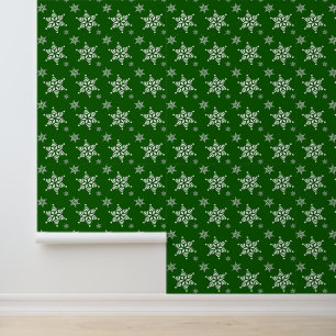 Snowflake Pattern, White Snowflakes, Snow, Green Wallpaper