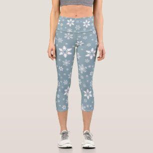 Snowflake Pattern, White Snowflakes, Snow, Grey Capri Leggings