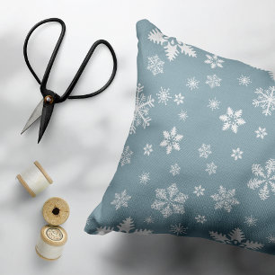 Snowflake Pattern, White Snowflakes, Snow, Grey Decorative Cushion