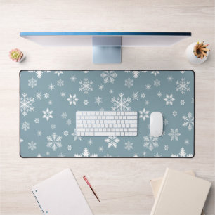 Snowflake Pattern, White Snowflakes, Snow, Grey Desk Mat