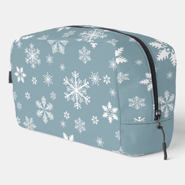 Snowflake Pattern, White Snowflakes, Snow, Grey Dopp Kit (Right Corner)