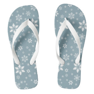 Snowflake Pattern, White Snowflakes, Snow, Grey Flip Flops