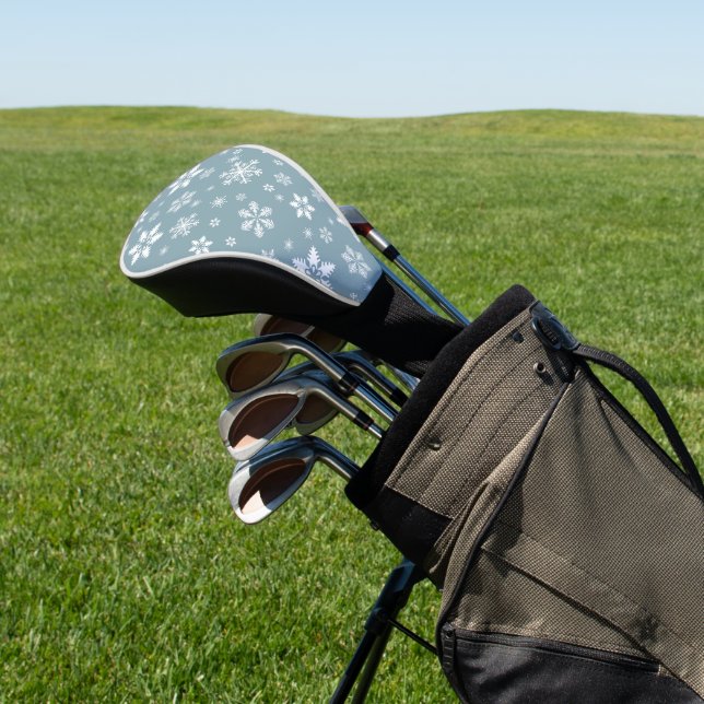 Snowflake Pattern, White Snowflakes, Snow, Grey Golf Head Cover (In Situ)