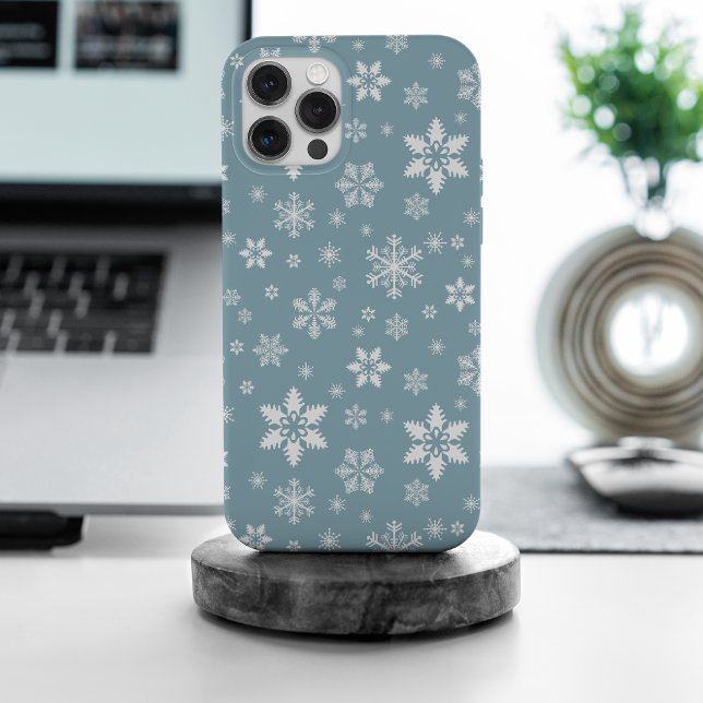Snowflake Pattern, White Snowflakes, Snow, Grey iPhone Case (Creator Uploaded)