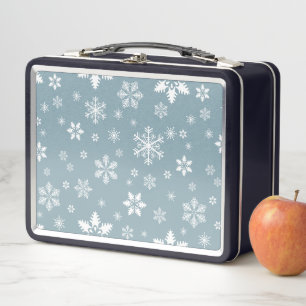 Snowflake Pattern, White Snowflakes, Snow, Grey Metal Lunch Box