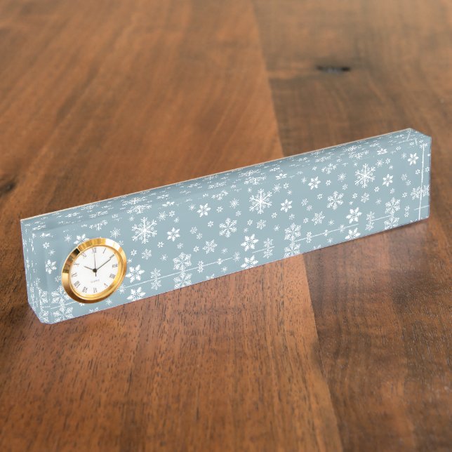 Snowflake Pattern, White Snowflakes, Snow, Grey Nameplate (Side)