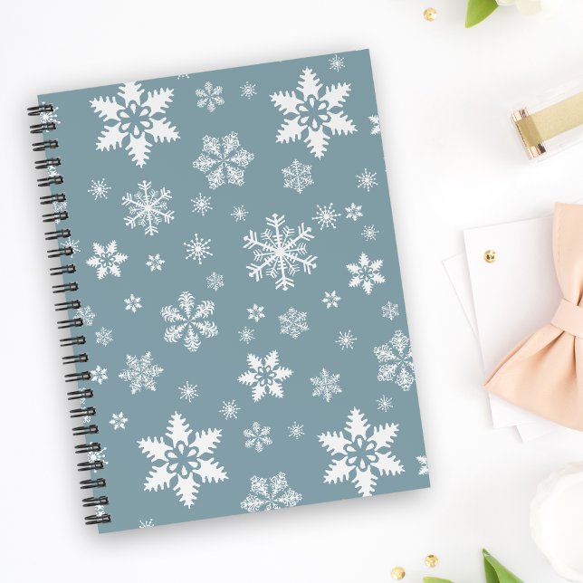 Snowflake Pattern, White Snowflakes, Snow, Grey Notebook (Creator Uploaded)