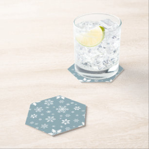 Snowflake Pattern, White Snowflakes, Snow, Grey Paper Coaster
