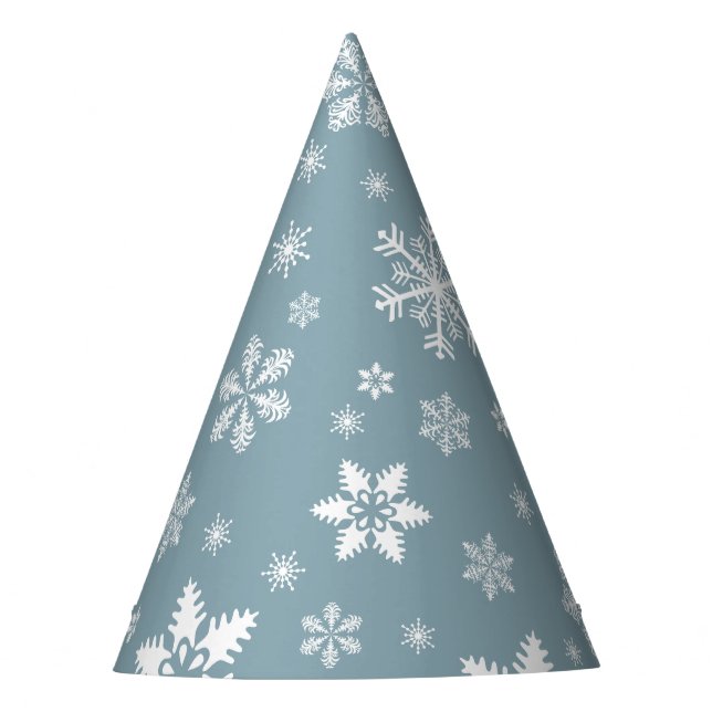 Snowflake Pattern, White Snowflakes, Snow, Grey Party Hat (Front)