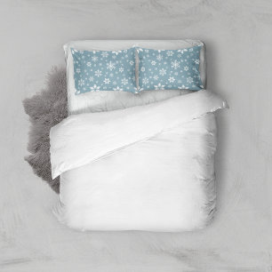 Snowflake Pattern, White Snowflakes, Snow, Grey Pillowcase