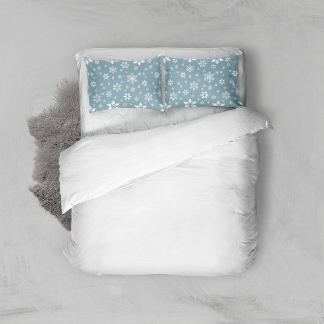 Snowflake Pattern, White Snowflakes, Snow, Grey Pillowcase (Creator Uploaded)