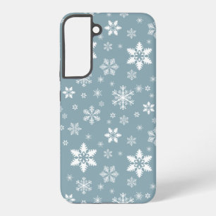 Snowflake Pattern, White Snowflakes, Snow, Grey Samsung Galaxy Case