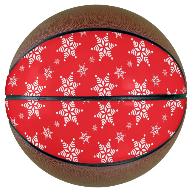 Snowflake Pattern, White Snowflakes, Snow, Red Basketball (Front)