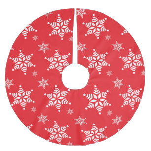 Snowflake Pattern, White Snowflakes, Snow, Red Brushed Polyester Tree Skirt