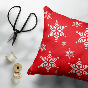 Snowflake Pattern, White Snowflakes, Snow, Red Decorative Cushion