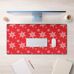 Snowflake Pattern, White Snowflakes, Snow, Red Desk Mat