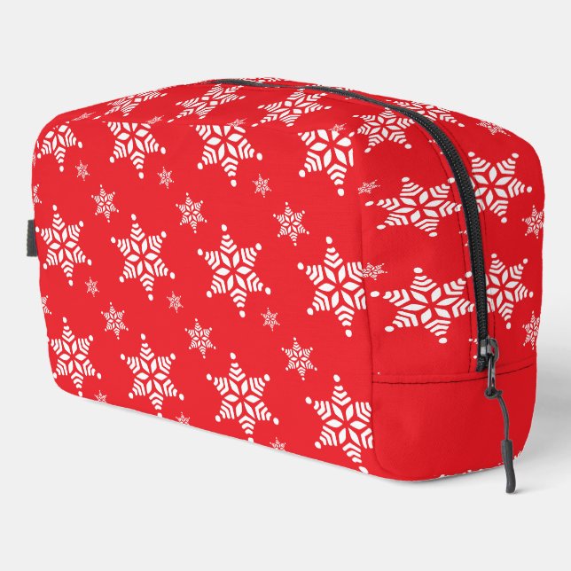 Snowflake Pattern, White Snowflakes, Snow, Red Dopp Kit (Right Corner)