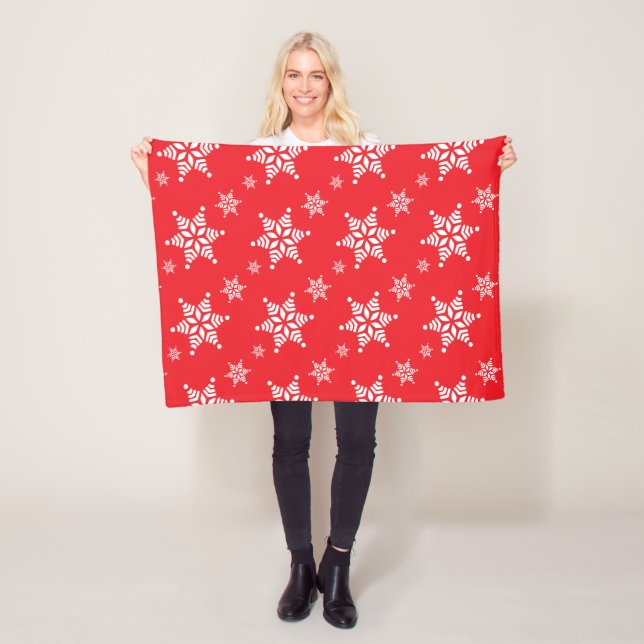 Snowflake Pattern, White Snowflakes, Snow, Red Fleece Blanket (In Situ)